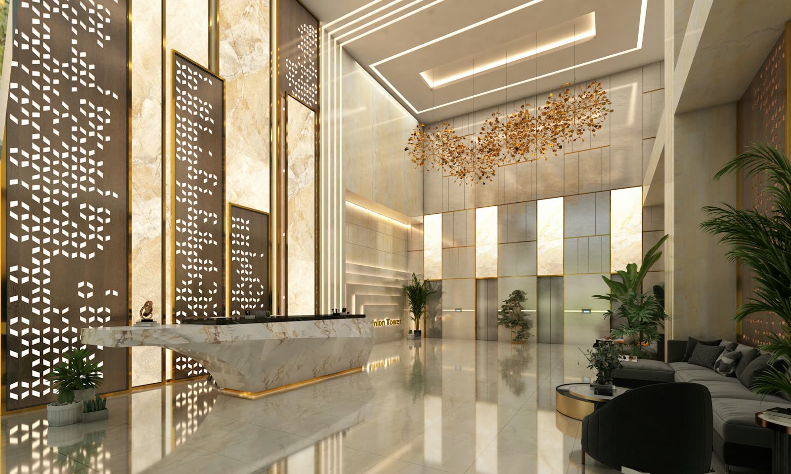 Lift lobby of a completed installation